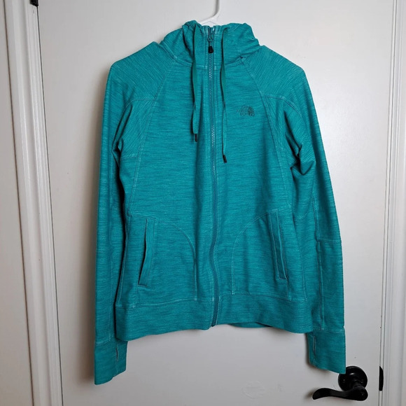 The North Face Blue Hooded Zip Up Outdoor Thumb Hole Jacket Size Medium - Picture 1 of 6